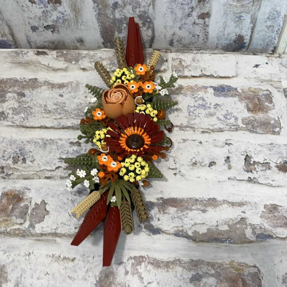 Lego Floral Centerpiece in Red, Orange, Yellow, Green, Brown, White